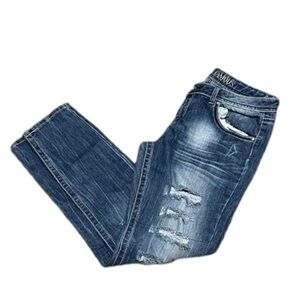 Almost Famous Straight Leg Distressed Denim Jeans Cotton Polyester Spandex Jr 13